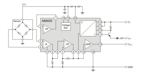 AM400 as three-wire sensor signal-conditioner.