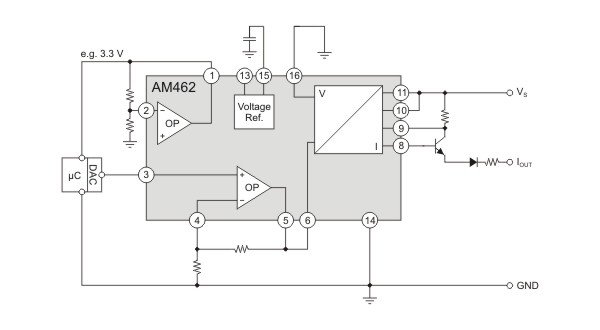 AM462 als Mikrokontroller-Backend und Schutz-IC mit Stromausgang.
